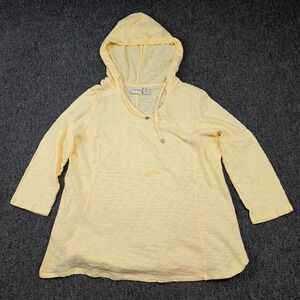 Zenergy‎ by Chico's Coastal Slub Knit Hoodie 2 Yellow 3/4 Sleeve Athleisure